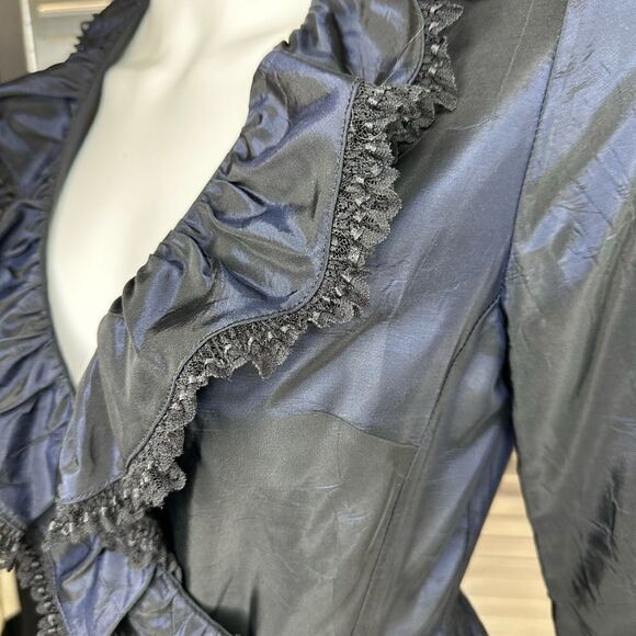 Anna Sui Vintage Taffeta Midnight Iridescent Blue Wrap Dress Small 4 - Picture 5 of 13